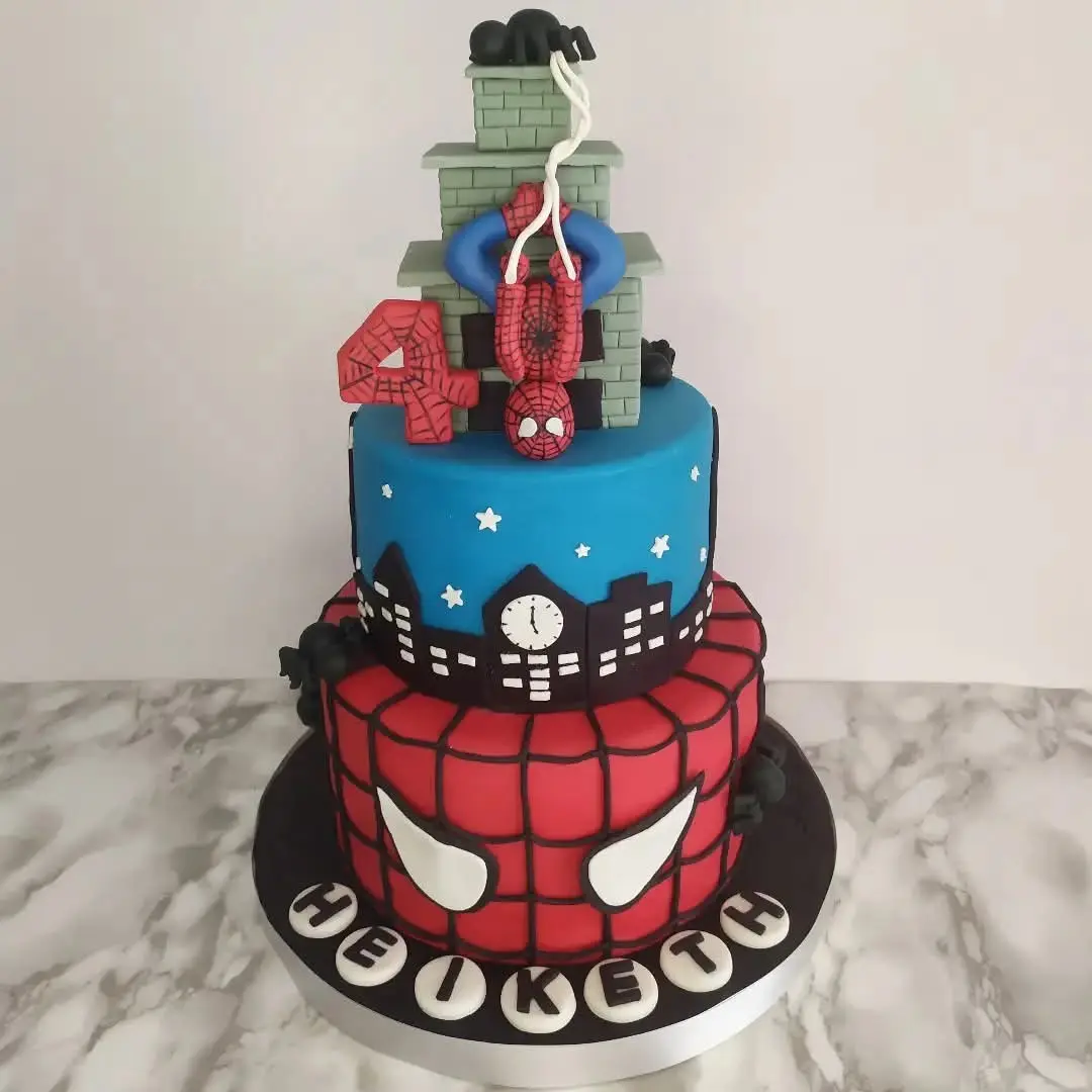 Pastel personalizado, para fiesta infantil, con tematica  de  Hombre Araña , detalles en Fondant  , elaborado por Pasteleria Capital Tarta